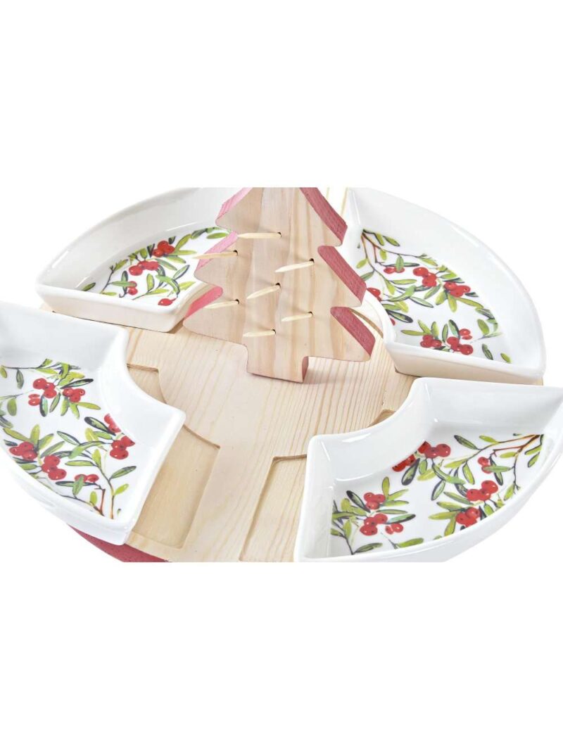 Set Aperitivo Pino In Porcellana E Legno Naturale