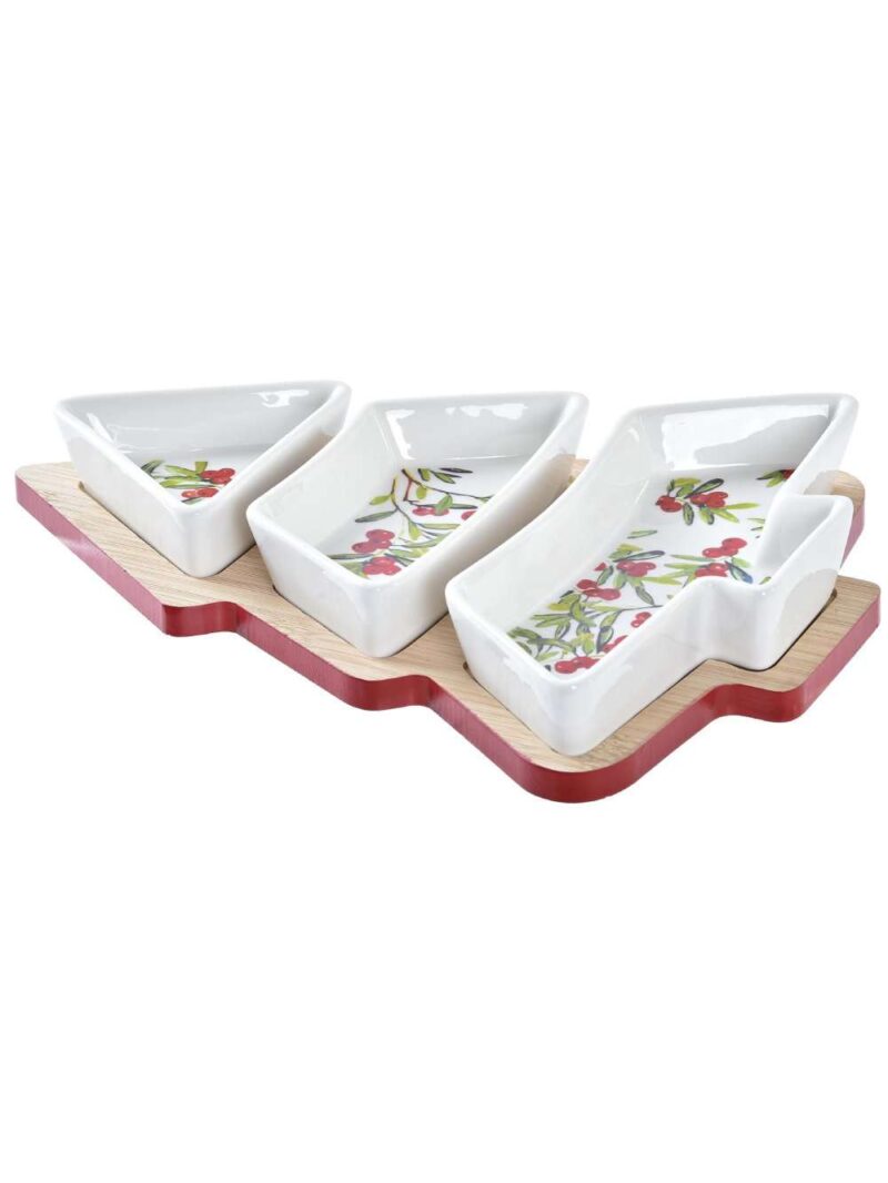 Set 4 Pz Tavola Aperitivo Ad Albero Natale Porcellana Bamboo