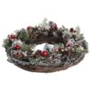 Corona In Rattan Pigne E Palle Rosse Innevata