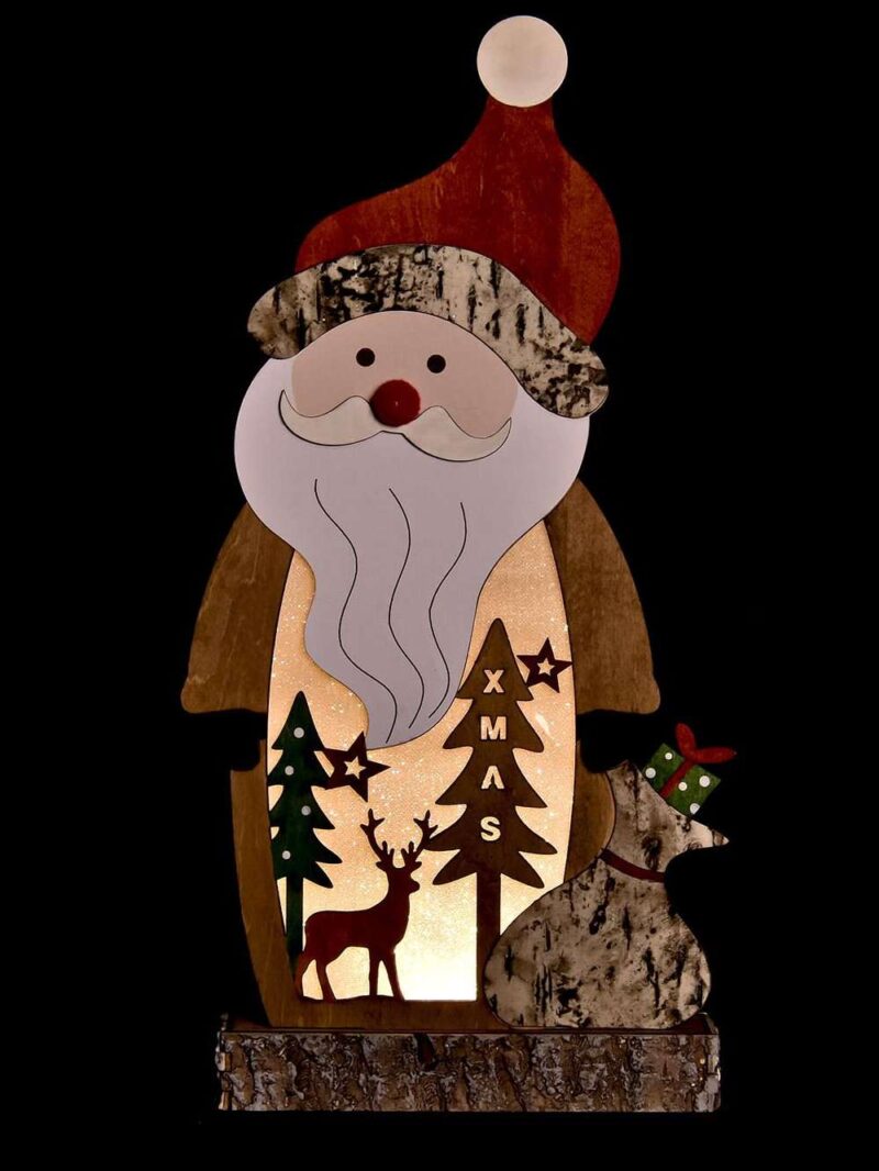 Decorazione Natalizia In Legno Naturale Colorato Con Led