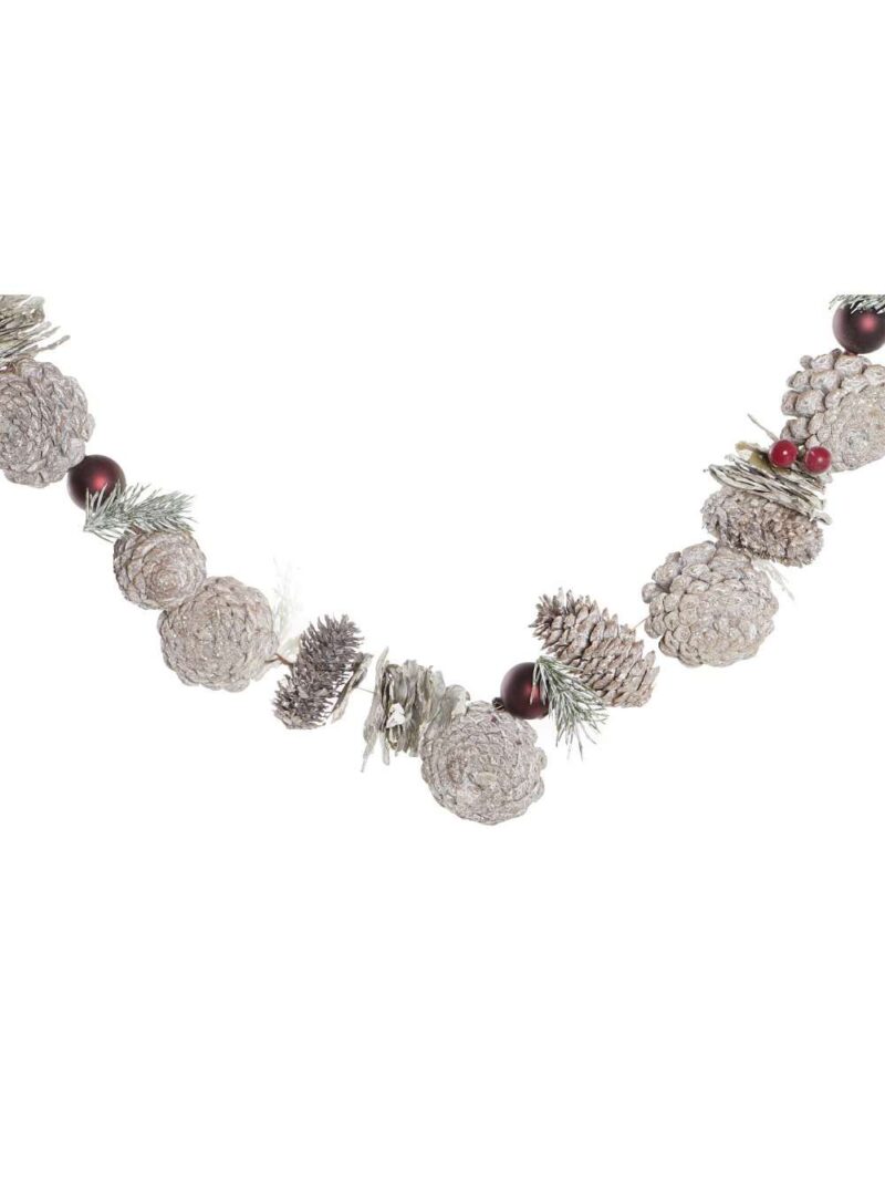 Ghirlanda Con Pigne Bianca E Palle Rosse 150 Cm