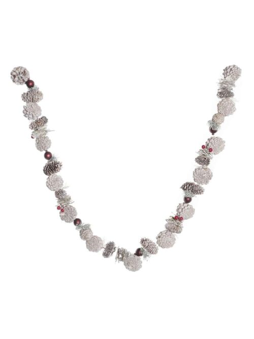 Ghirlanda con Pigne Bianca e Palle Rosse 150 cm