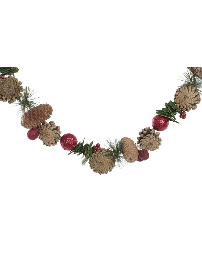 Ghirlanda Verde Con Pigne Marrone 150 Cm