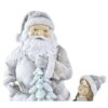 Decorazione Babbo Natale Con Bimbi In Resina Grigio E Led