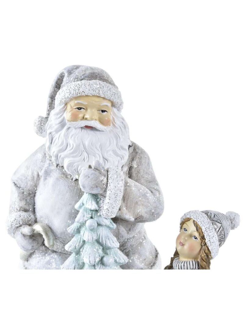 Decorazione Babbo Natale Con Bimbi In Resina Grigio E Led
