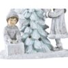 Decorazione Babbo Natale Con Bimbi In Resina Grigio E Led