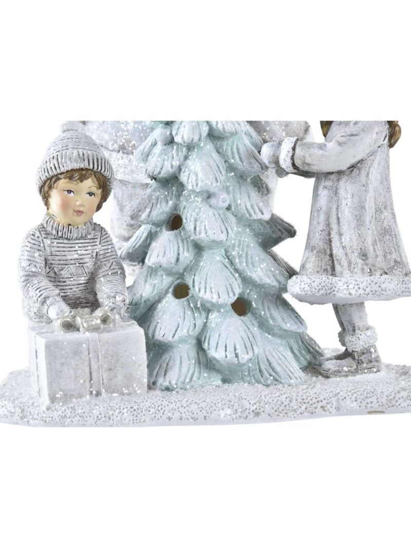 Decorazione Babbo Natale Con Bimbi In Resina Grigio E Led