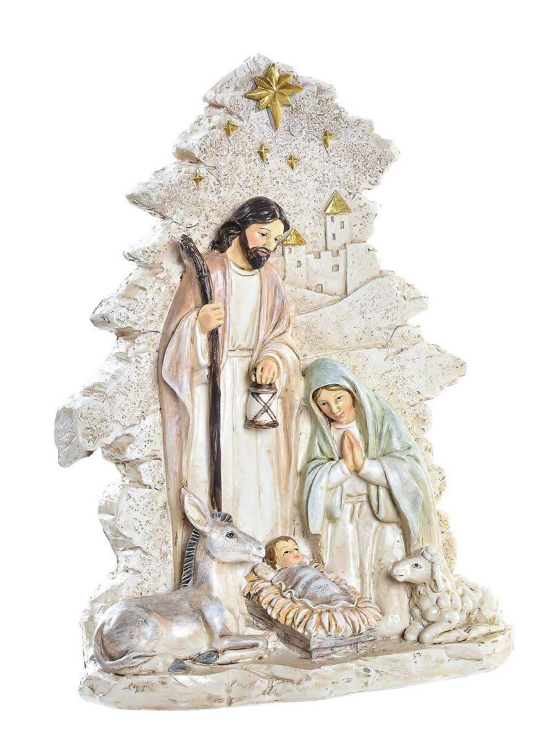 Figura Nascita In Resina Bianco Con Dettagli Oro
