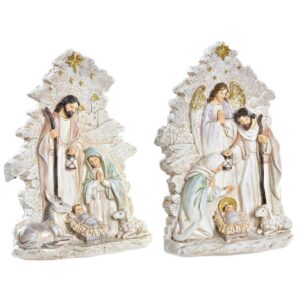 Figura Nascita in Resina Bianco con Dettagli Oro