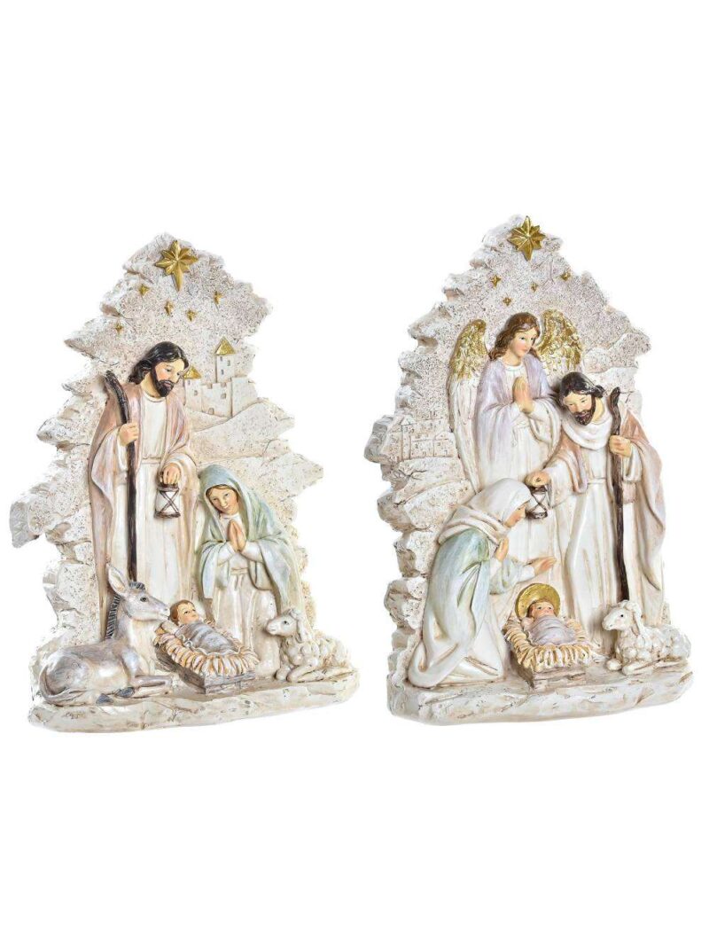 Figura Nascita In Resina Bianco Con Dettagli Oro