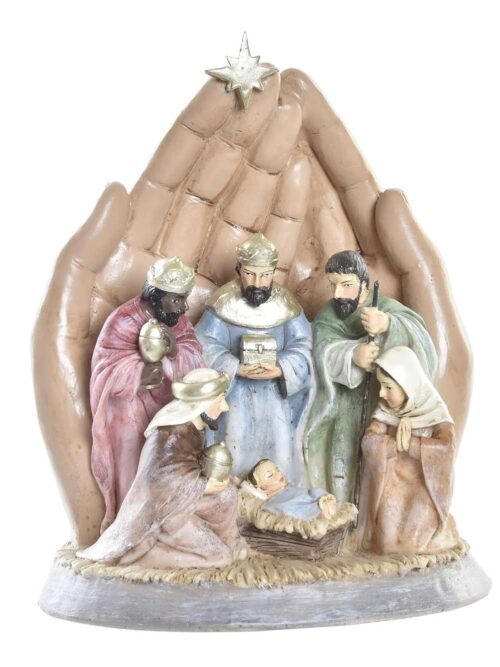 Figura Nascita Mani Multicolore in Resina