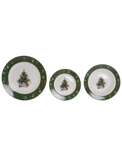 Set 18 Piatti Porcellana con Albero Natalizio 26 cm