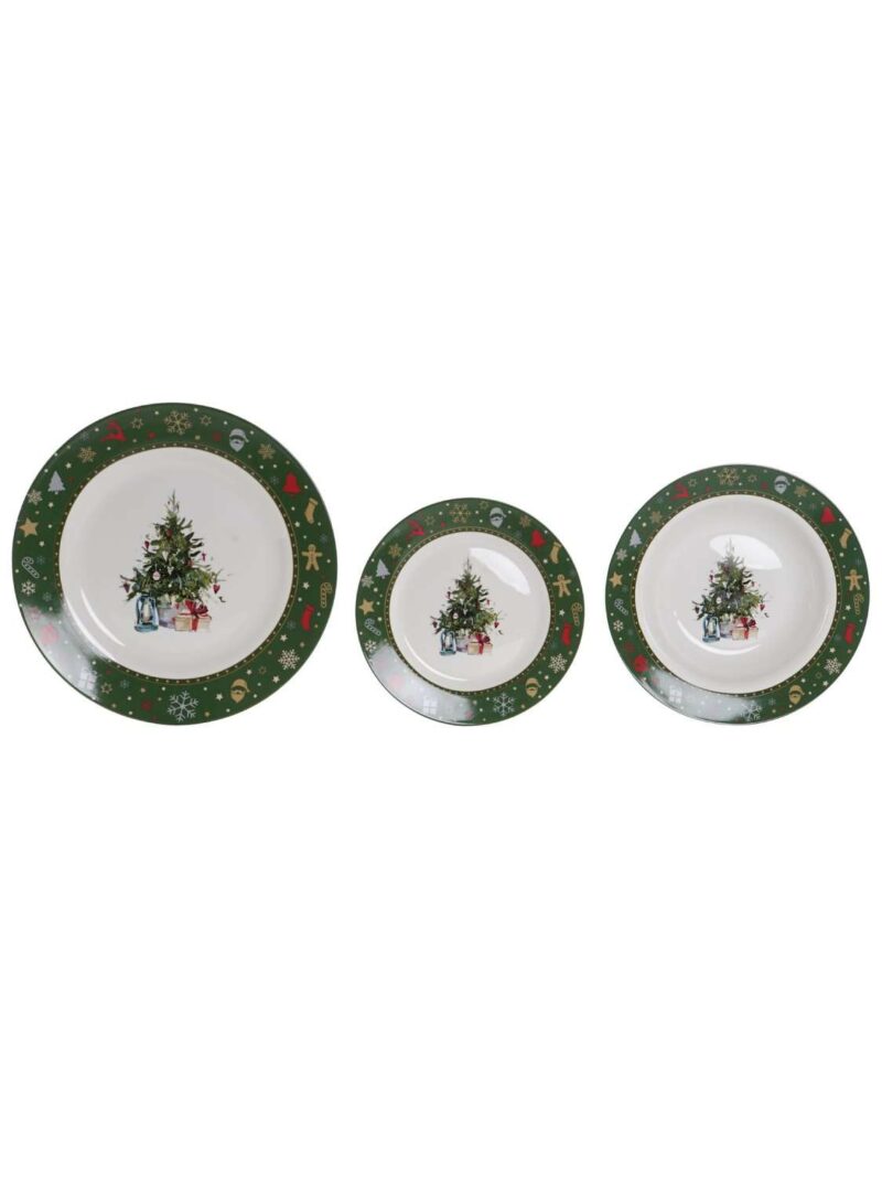 Set 18 Piatti Porcellana Con Albero Natalizio 26 Cm