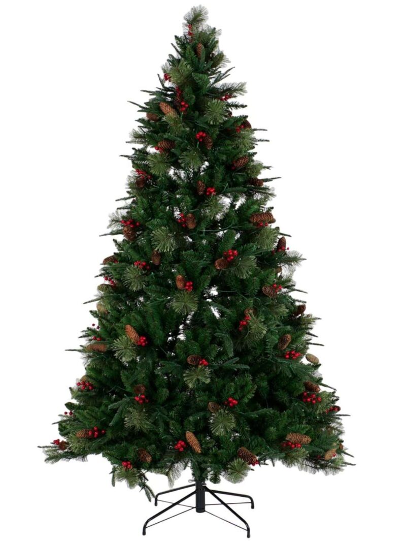 Albero Di Natale Verde Con Luci Led E Pigne H210 Cm