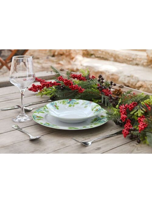 Set 18 Piatti Porcellana con Decori Natalizi Verde