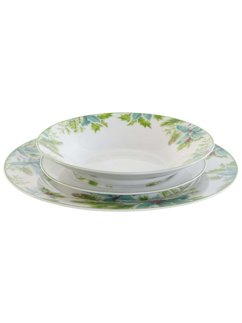 Set 18 Piatti Porcellana Con Decori Natalizi Verde