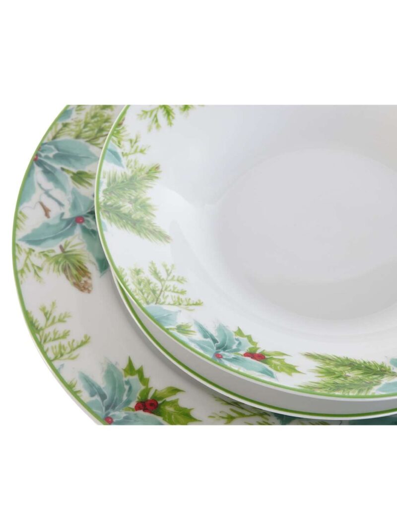 Set 18 Piatti Porcellana Con Decori Natalizi Verde