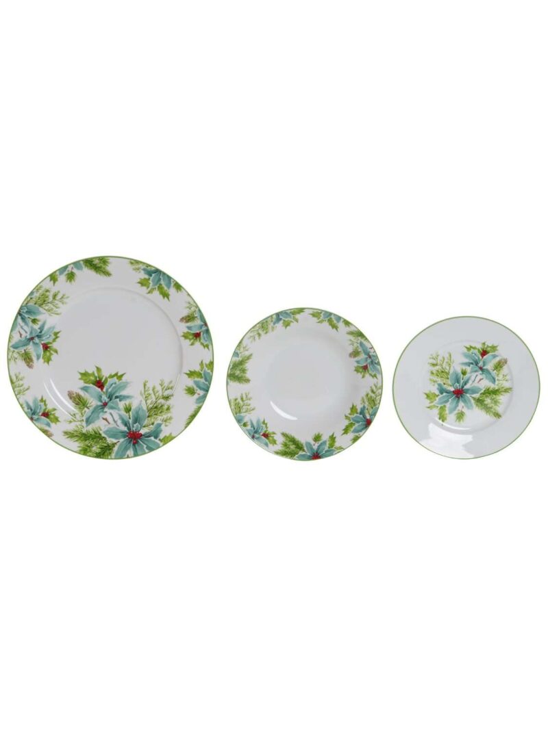 Set 18 Piatti Porcellana Con Decori Natalizi Verde