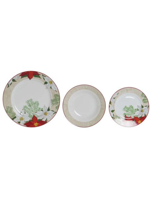 Set 18 Piatti Porcellana con Decori Natalizi 27cm