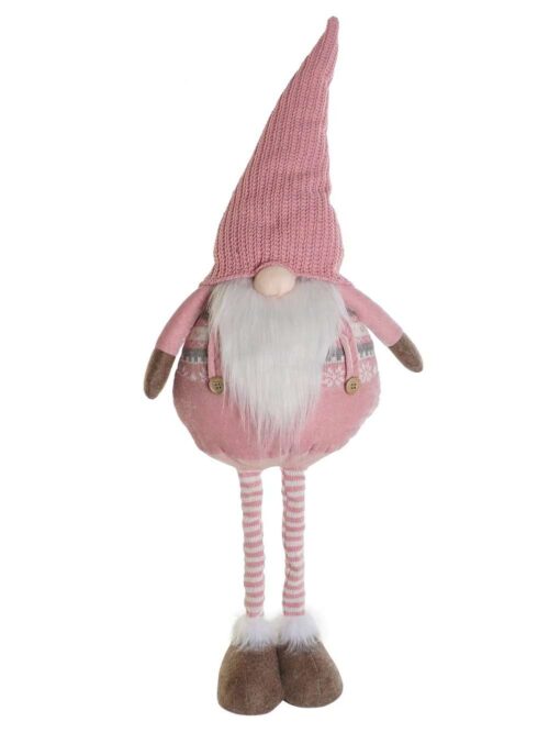 Figura Gnomo Allungabile con Barba Bianca e Vestito Rosa