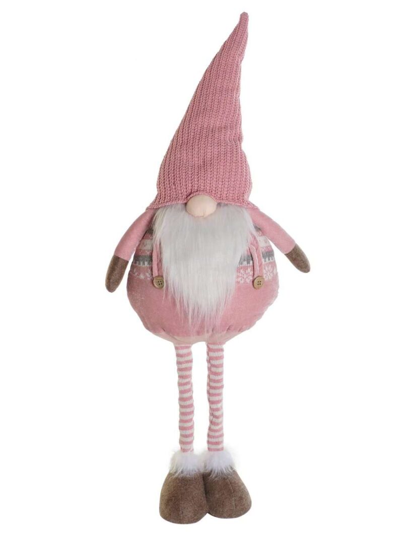 Figura Gnomo Allungabile Con Barba Bianca E Vestito Rosa