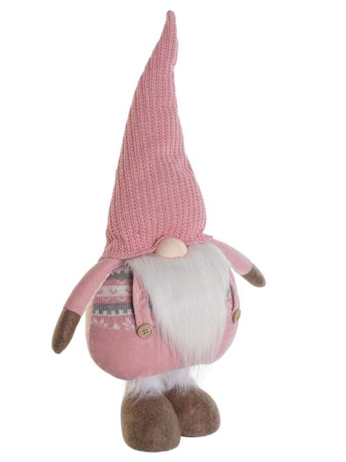 Figura Gnomo Allungabile con Barba Bianca e Vestito Rosa