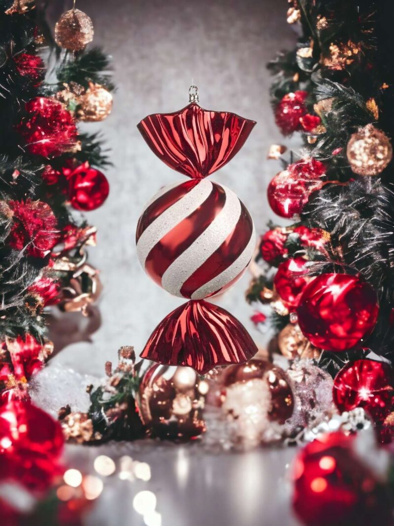 Bon Bon In Vetro Per Albero Di Natale Bianco Rosso