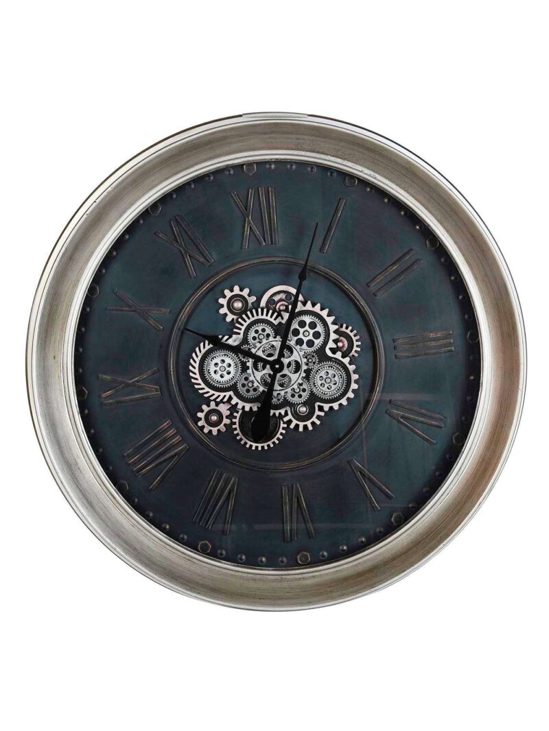 Grande Orologio Da Parete Con Ingranaggi A Vista In Metallo E Vetro