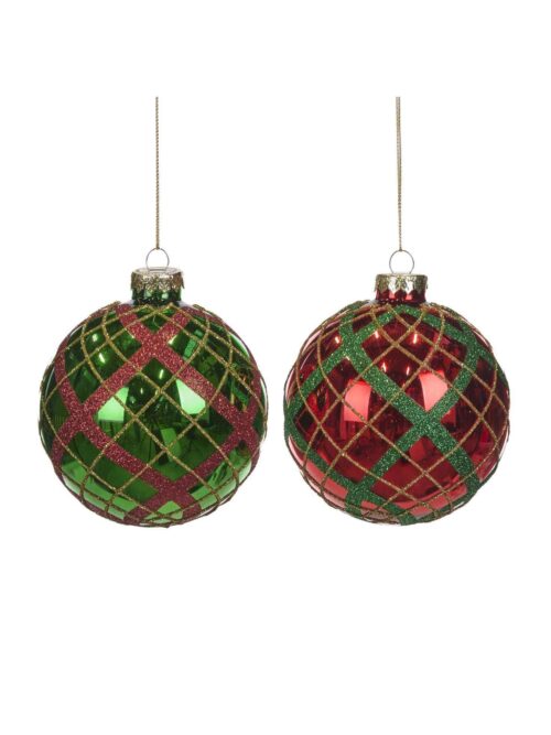 Palla in Vetro per Albero di Natale Verde Rosso Oro 10cm