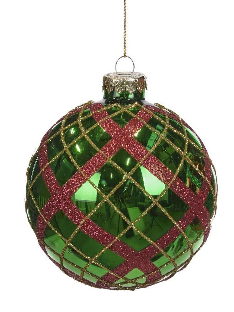 Palla In Vetro Per Albero Di Natale Verde Rosso Oro 10Cm
