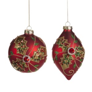 Raffinata Palla in Vetro Rossa per Albero di Natale 12cm