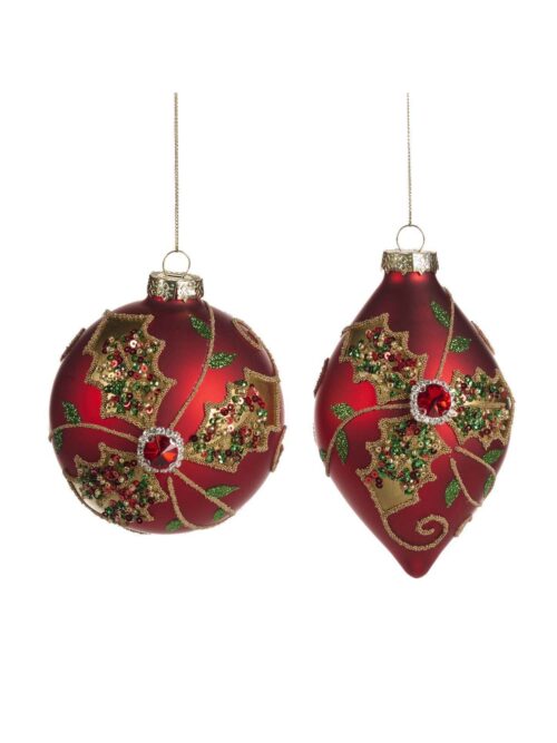 Raffinata Palla in Vetro Rossa per Albero di Natale 12cm