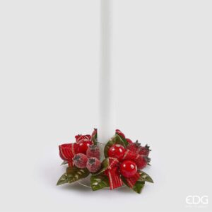Portacandela Bacche Rosacanina Corona con Foglie