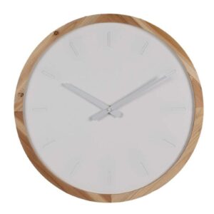 Orologio da Parete Bianco con Bordo in Legno Naturale