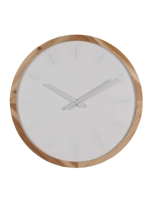 Orologio da Parete Bianco con Bordo in Legno Naturale