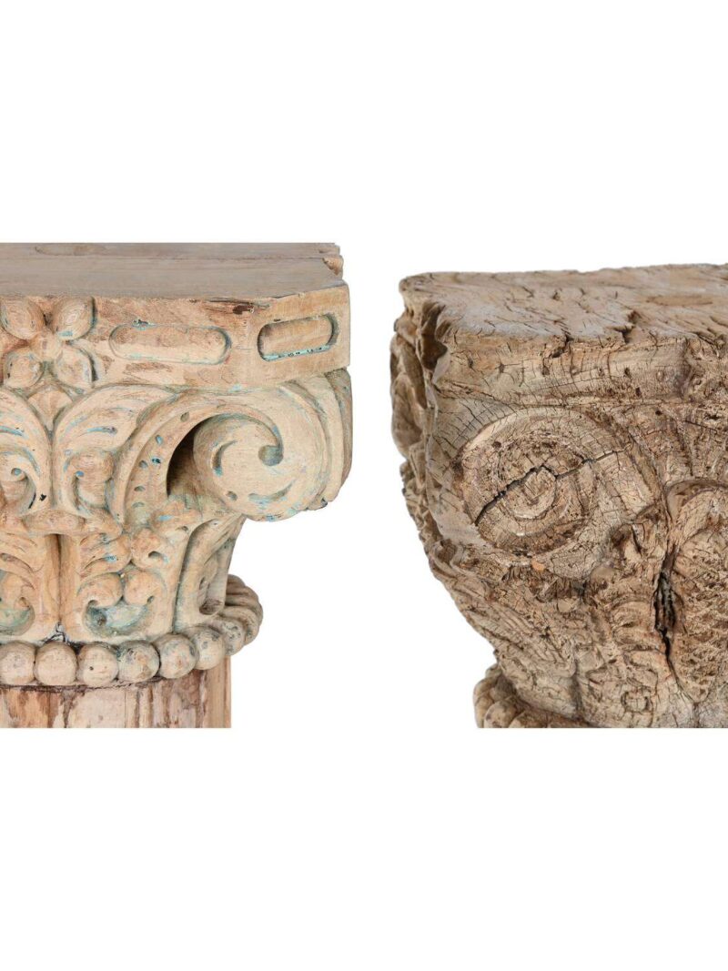 Colonna In Legno Naturale Riciclato Intagliata H114 Cm