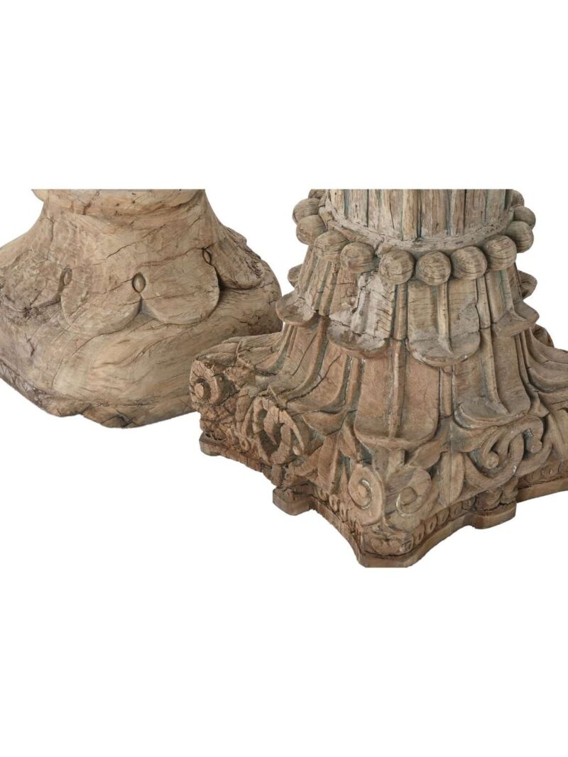 Colonna In Legno Naturale Riciclato Intagliata H114 Cm