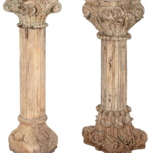 Colonna in Legno Naturale Riciclato Intagliata h114 cm