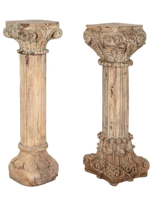 Colonna in Legno Naturale Riciclato Intagliata h114 cm