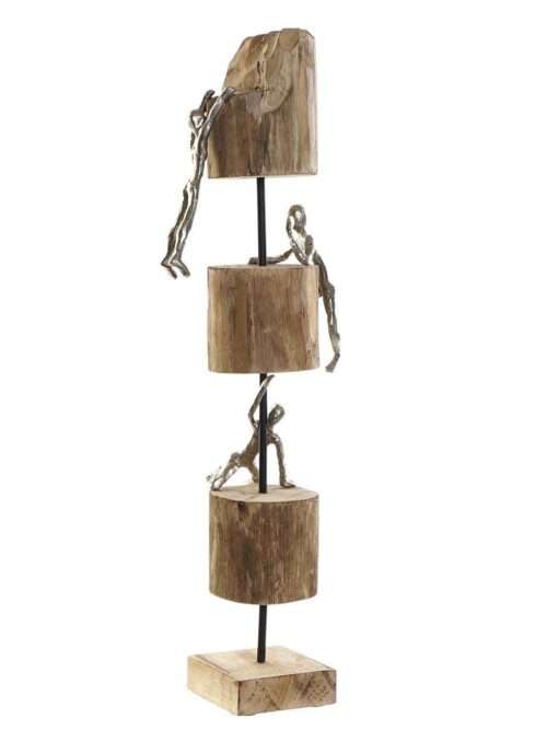Decorazione Figura Legno di Mango con Scalatori in Alluminio