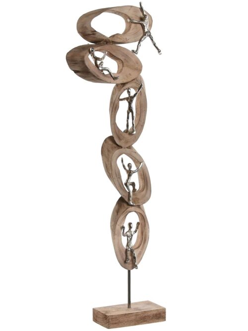 Figura in 5 Anelli in Legno Naturale di Mango con Figure in Alluminio