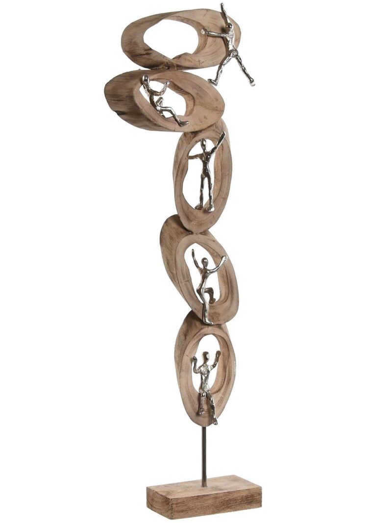 Figura In 5 Anelli In Legno Naturale Di Mango Con Figure In Alluminio