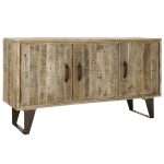 Buffet in Legno di Mango con 3 Ante Piedi in Acciaio Nero