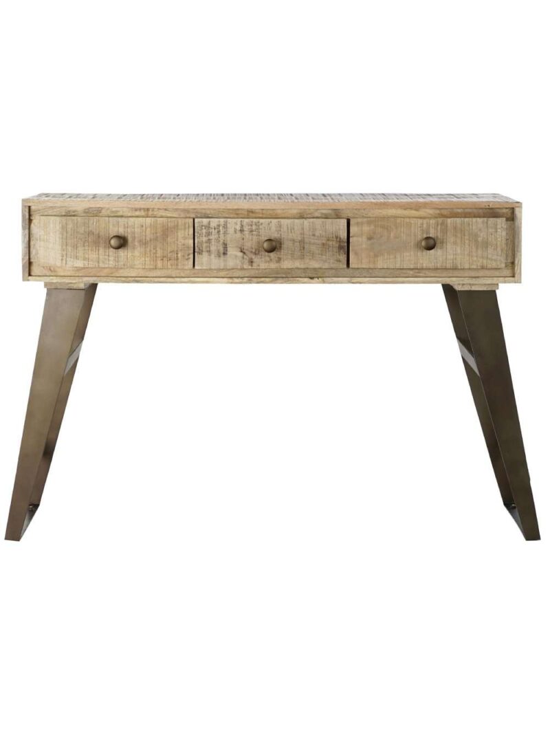 Consolle In Legno Di Mango Su Struttura In Acciaio Nero Con 3 Cassetti