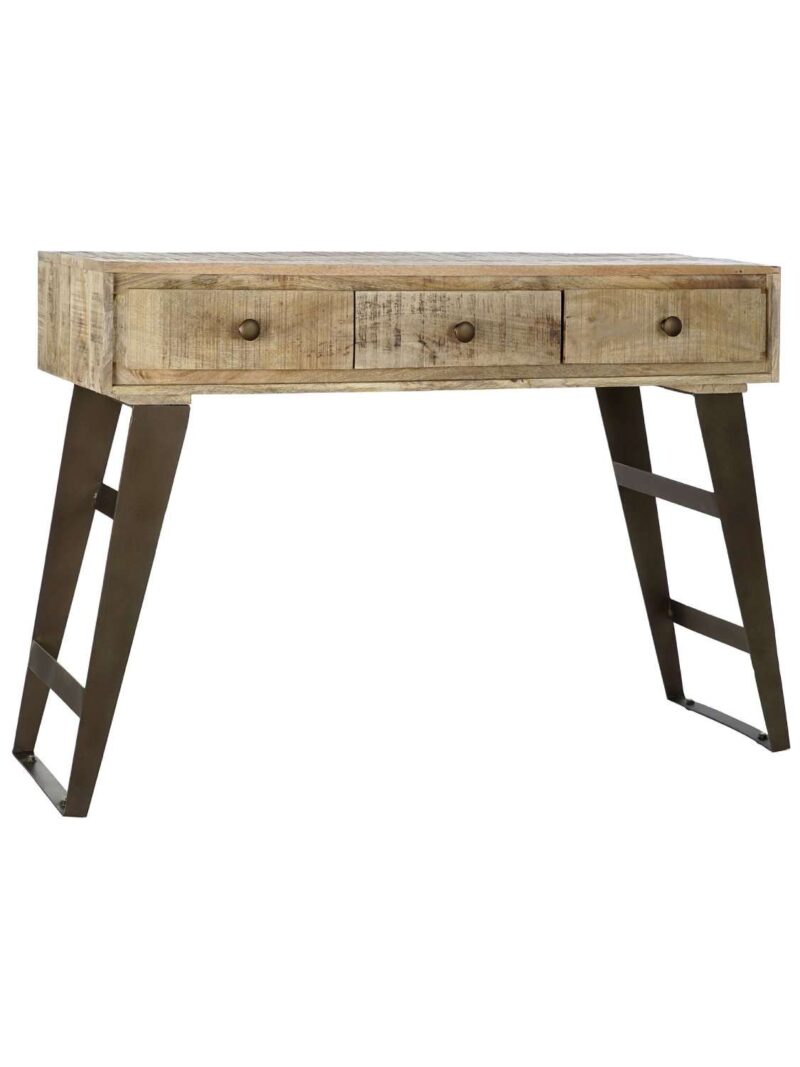 Consolle In Legno Di Mango Su Struttura In Acciaio Nero Con 3 Cassetti