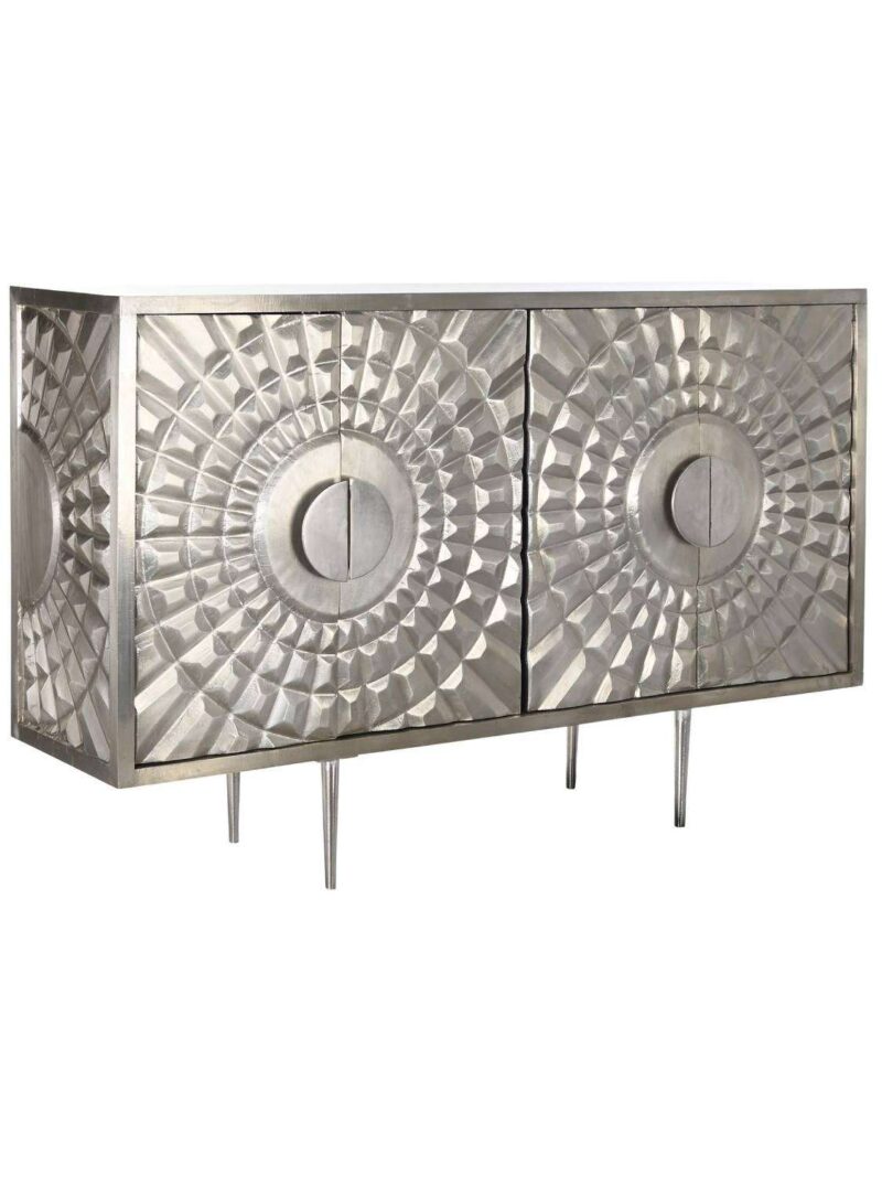 Buffet In Legno Di Mango Intagliato Con Finitura Metallizzata Champagne