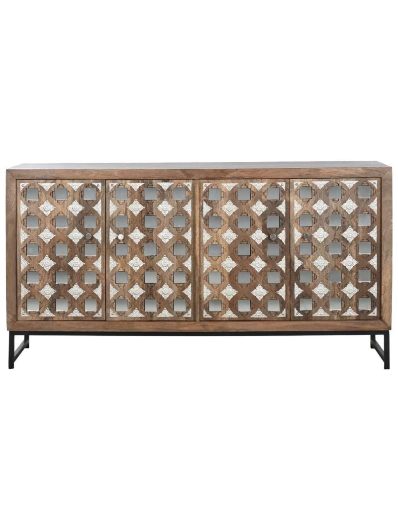 Buffet In Mango Intagliato E Intarsiato Con Specchi