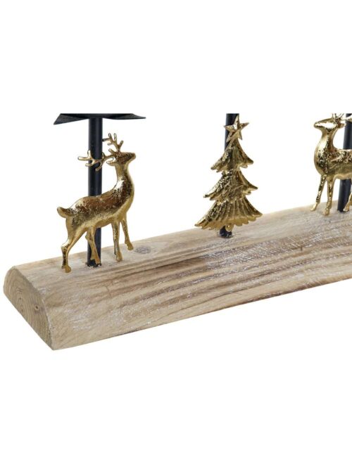 Portacandele in Metallo e Legno con Figure Natalizie