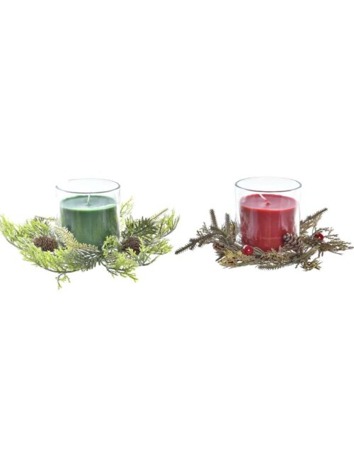 Candela Cera in Vaso di Cristallo con Decorazioni