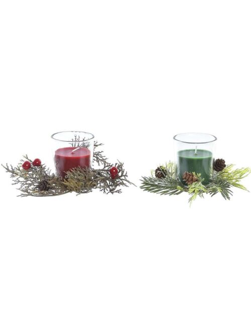 Set di 2 Candele Cera in Vetro con Decorazioni